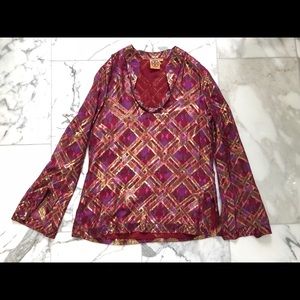 Tory Burch Metallic Lame Silk top  sz 6
